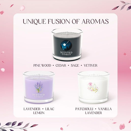 Scented Candles Gifts for Men, Candle Gift Set for Her, 3 Scented Votive Candles, Birthday Gifts for Women/Men (Black+Purple+White, 7 oz)