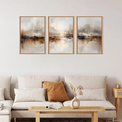 Large Abstract Brown Beige Framed Canvas Wall Art,Modern Brush Stroke Wall Decor,Neutral Pastel Wall Painting,Minimalist Textured Artwork for Living Room,Bedroom,Dining Room,Office -16"x24"x3