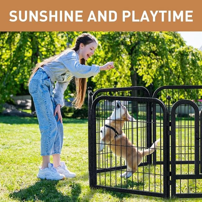 Metal Dog Playpen, 40" Inch Height 24 Panels, Large Dog Fence for Large/Medium/Small Dogs Indoor & Outdoor Bliss, Perfect Dog Pen for Camping, Yard and RV | Black-Silver