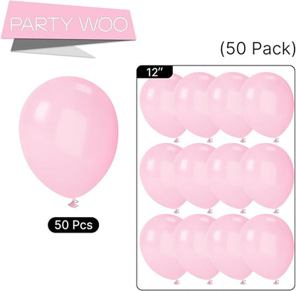 PartyWoo Light Pink Balloons 50 pcs 12 Inch Pastel Baby Pale Pink Latex Balloons for Baby Shower Gender Reveal Valentine's Day Engagement Wedding Princess Birthday Party Decorations Pink-Y48