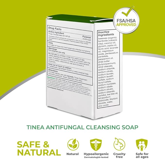 terrasil Tinea Soap for Tinea Versicolor Relief 3-Pack, Soothing Care & Relief of Itchy, Irritated Skin, Dermatologist Tested, Hypoallergenic Approved - Natural Antifungal Soap Bar
