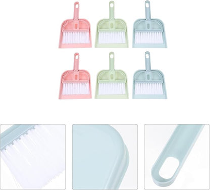 Handheld Mini Broom and Dustpan Set, 6pcs Desktop Cleaning Brush Kit for Pet Hair and Household Debris, Small Brooms with Dust Pans in Pink, Green, and Blue for Home and Office Use