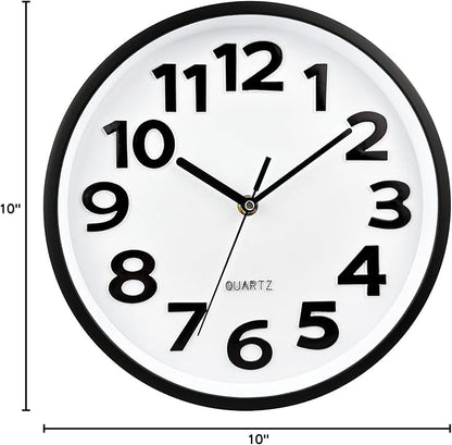 Plumeet 10'' Small Wall Clock, Battery Operated Small Wall Clocks Silent Non-Ticking Quartz, Modern Style Suitable for Bedroom Living Room Office Decor - 3D Numbers Display Easy to Read, White