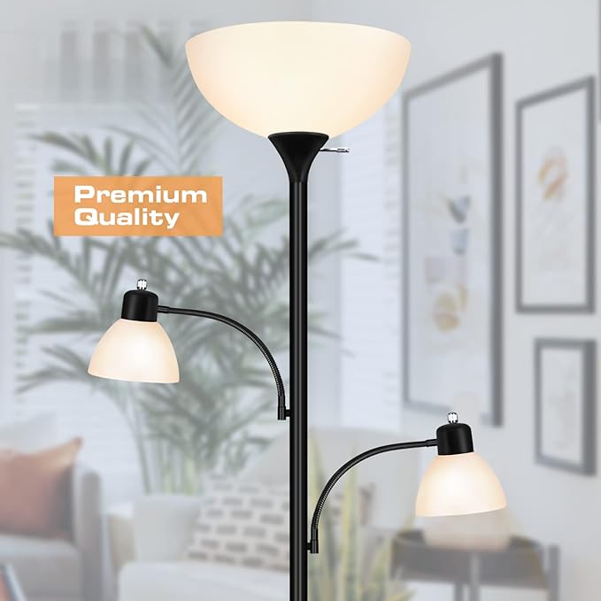Luvkczc Floor Lamps for Living Room, 72" Tall Torchiere Floor Lamp with 8W Adjustable Reading Lights, Industrial Lamps for Living Room, Bedroom, Office, Black Tree Floor Lamp, 3 Bulbs Included