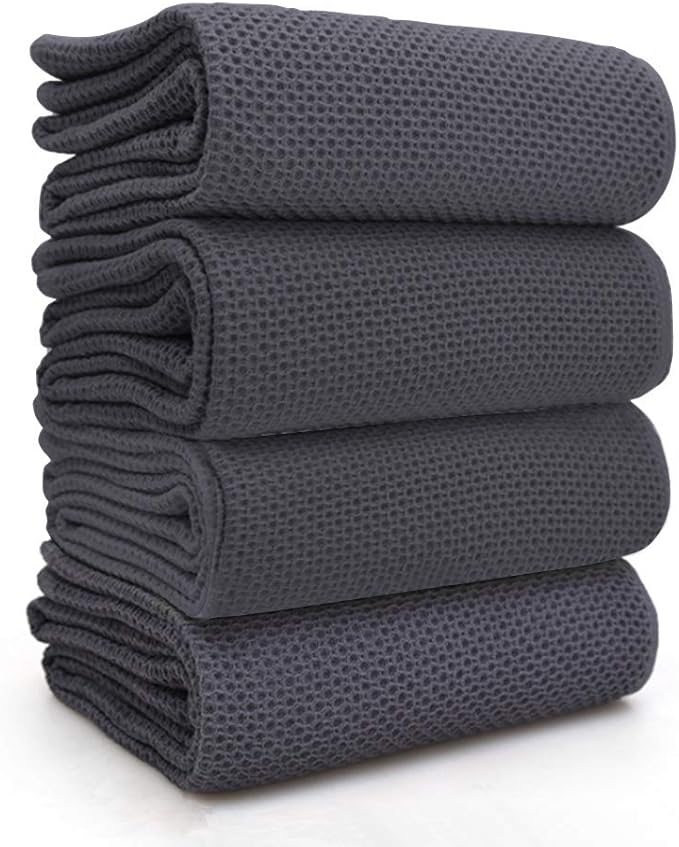 BALCONY & FALCON Waffle Weave Dish Towel Kitchen Towel Hand Dish Rags Great for Household Cooking Cleaning Kerchief,13x28inches,Set of 4 Gray
