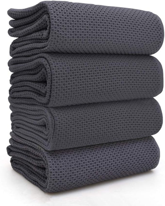 BALCONY & FALCON Waffle Weave Dish Towel Kitchen Towel Hand Dish Rags Great for Household Cooking Cleaning Kerchief,13x28inches,Set of 4 Gray
