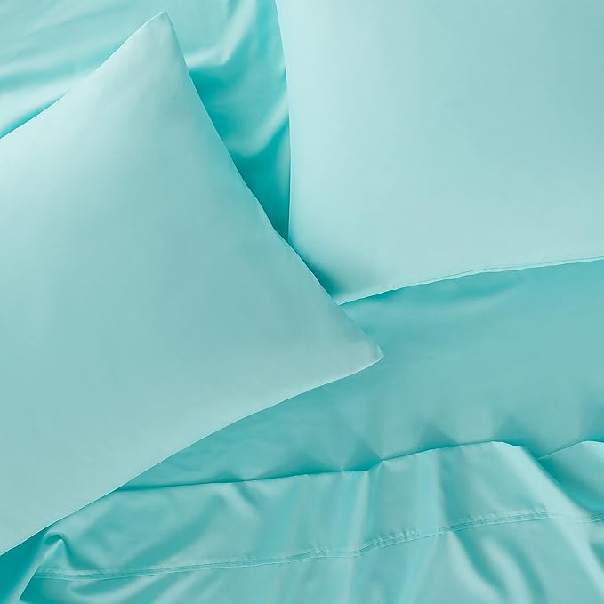 Serta Simply Clean Super Soft Hypoallergenic Stain Resistant Deep Pocket 3 Pieces Solid Bed Sheet Set, Twin, Turquoise