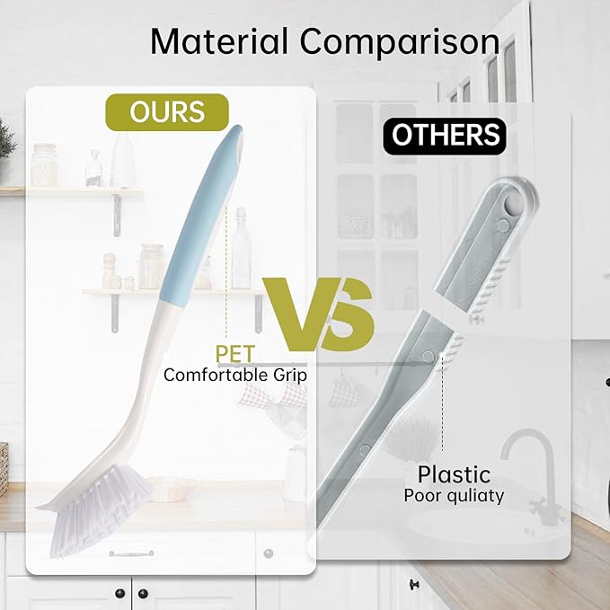 Dish Brush Scrub Brush with Handle - 3 Pack Stiff Bristles Dish Scrubber for Cleaning Dishes, Pots, Pans, Sink, Cast Iron - Hard Bristles,No Residue