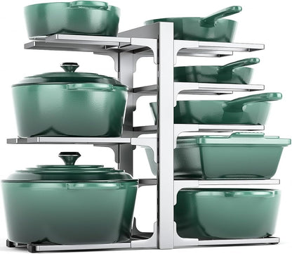 MUDEELA 8-Tier Pots and Pans Organizer for Cabinet, Adjustable Heavy Duty 120LBS Pot and Pan Organizer Rack Under Cabinet, Kitchen Cabinet Storage and Organization Cookware Baking Frying Rack
