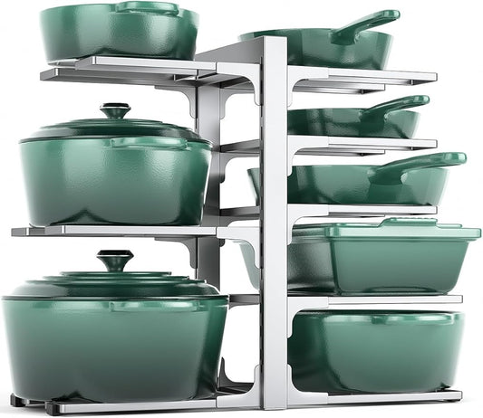 MUDEELA 8-Tier Pots and Pans Organizer for Cabinet, Adjustable Heavy Duty 120LBS Pot and Pan Organizer Rack Under Cabinet, Kitchen Cabinet Storage and Organization Cookware Baking Frying Rack