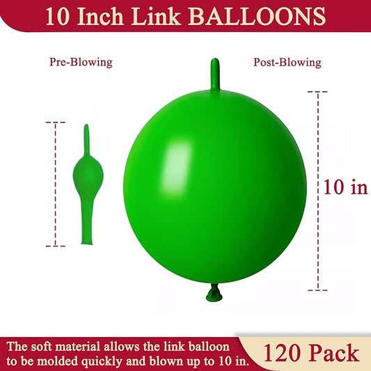 Green Link Balloons 10 Inch 120 Pcs Latex Linking Balloons for Birthday Wedding Party Festival Decorations