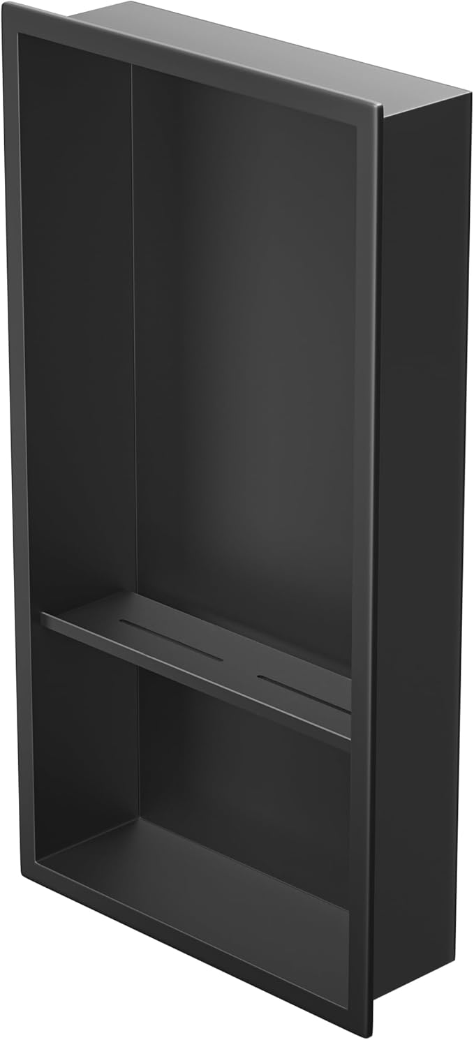 Stainless Steel Shower Niche Matte Black 24" X 12" No Tile Needed Wall Niche Double Recessed Shower Shelf for Bathroom Over Mount Installation