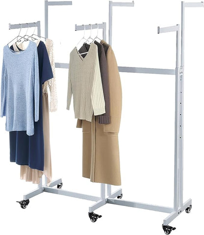Metal Clothing Rack, 6 Arms Clothes Display Racks with Wheels, Adjustable Floor Standing Garment Rack From 46.85" to 64", Portable Retail Display Stand for Boutique Stores (White, 6 Arm/45.66in)