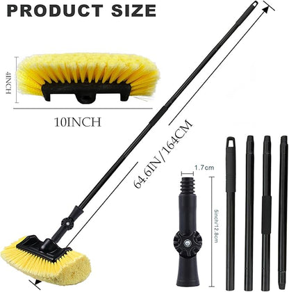Car Wash Brush Long Handle Car Cleaning Brush with Universal Joint Angle Adapter Soft Bristle No Scratch Car Cleaning Tools for Car RV Truck Boat Deck Window House Siding