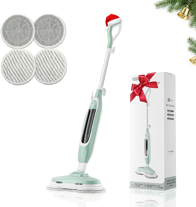Apical Life Steam & Scrub Steam Mop, All-in-One Scrubbing and Sanitizing Hard Floor Cleaner, LED Headlights, 4 Dirt Grip Soft Scrub Pads Included, L Water Tank, Swivel Steering, Light green