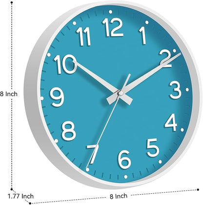 Wall Clock, Silent Wall Clocks Battery Operated 8 Inch-Modern Non Ticking Analog Clock Decorative for Kitchen Office Bathroom Bedroom(Blue)