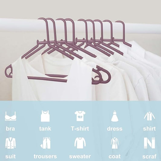 Plastic Hangers 50 Pack, Light Weight Durable Clothes Hangers with Hooks Standard Size G-Shape&Non-Slip Coat Hangers for Everyday Use (Purple)