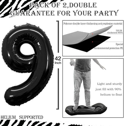 GOER Number 19 Balloons for 19th Birthday Sweet 19 Party Decorations,42 Inch Jumbo Foil Helium 91 Balloons for 91st Birthday Party Decoration (Black)