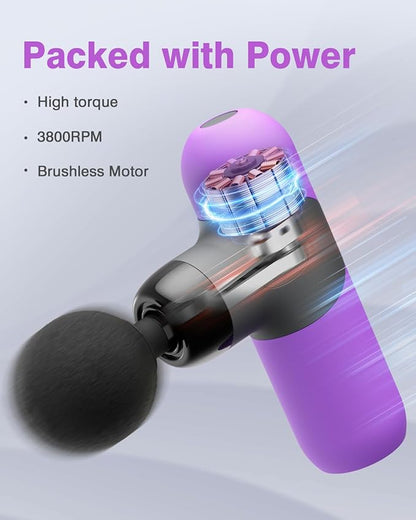 Mini Massage Gun Portable Deep Tissue Muscle Percussion Massager, Electric Handheld Sport Massager with 6 Massage Heads 4 Speed, Best Gift (Purple)