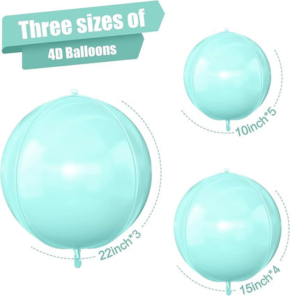 12Pcs Baby Blue Round Foil Balloons, 22" 15" 10" 4D Helium Ball Balloon, Metallic Pastel Teal Blue Foil Balloon for Birthday Wedding Baby Shower Blue Theme Prom Anniversary Party Decorations