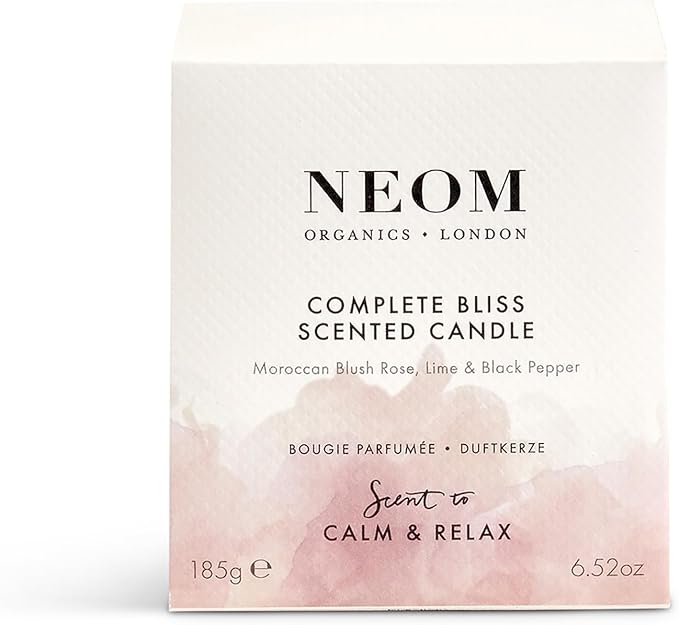 NEOM- Complete Bliss Scented Candle, 1 Wick | Blush Rose, Lime & Black Pepper | Essential Oil Aromatherapy Candle | Scent to De-Stress