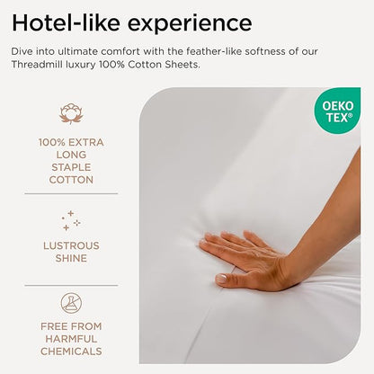 Threadmill Luxury 800 Thread Count 100% Cotton Sheets - Sateen Weave Twin XL Bed-Sheets, Better Than Egyptian Cotton,3 Pc Solid Bedding Set (Hotel White), Fits 15" Deep Pocket