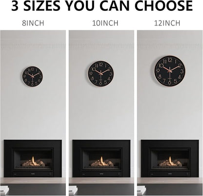 Modern Silent Wall Clock - 12 Inch Wall Clocks Battery Operated Large Number, Non-Ticking Analog Clock with Tempered Glass Quartz Clocks for Living Room Bedroom Office Kitchen, Black Rose Gold