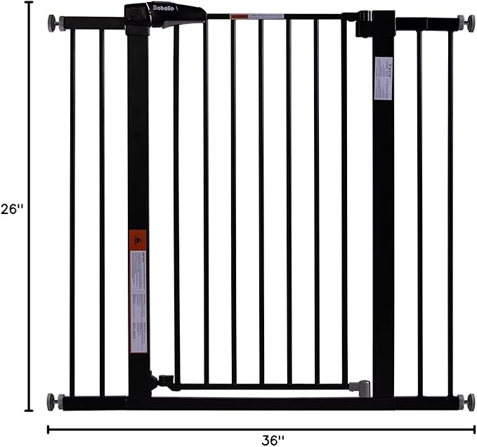 BABELIO 36" Tall Baby Gate, 26-40" Wide Auto Close Pet Gate, PressGuard C5 Pressure Mounted Metal Dog Gate, Easy-Install No Drilling, No Tools Needed, with Wall Protectors and Extension Kits, Black