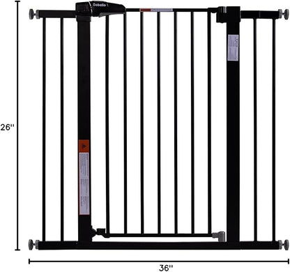 BABELIO 36" Tall Baby Gate, 26-40" Wide Auto Close Pet Gate, PressGuard C5 Pressure Mounted Metal Dog Gate, Easy-Install No Drilling, No Tools Needed, with Wall Protectors and Extension Kits, Black