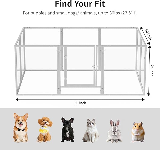 Clear Acrylic Dog Play Pen Indoor - 59 Inch 10-Panel Pet Enclosure for Small Dogs & Cats, Outdoor Use with Door, Easy Assemble & Cleaning