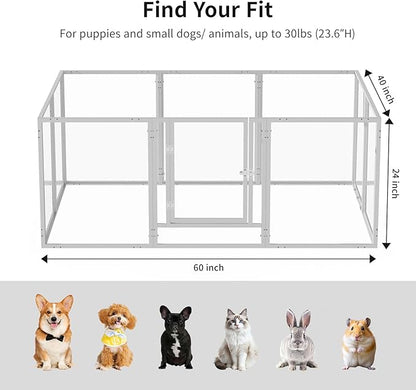 Clear Acrylic Dog Play Pen Indoor - 59 Inch 10-Panel Pet Enclosure for Small Dogs & Cats, Outdoor Use with Door, Easy Assemble & Cleaning