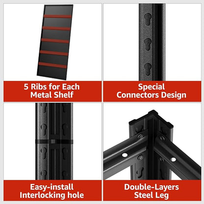 55.12" W Father&I 5-Shelf Industrial Adjustable Heavy-Dudy Tall Metal Steel Garage Storage Shelves Shelving Units/Rack System (Commercial) for Basement/Shop/Dorm, 84" H*55.12" W*24" D*, Black
