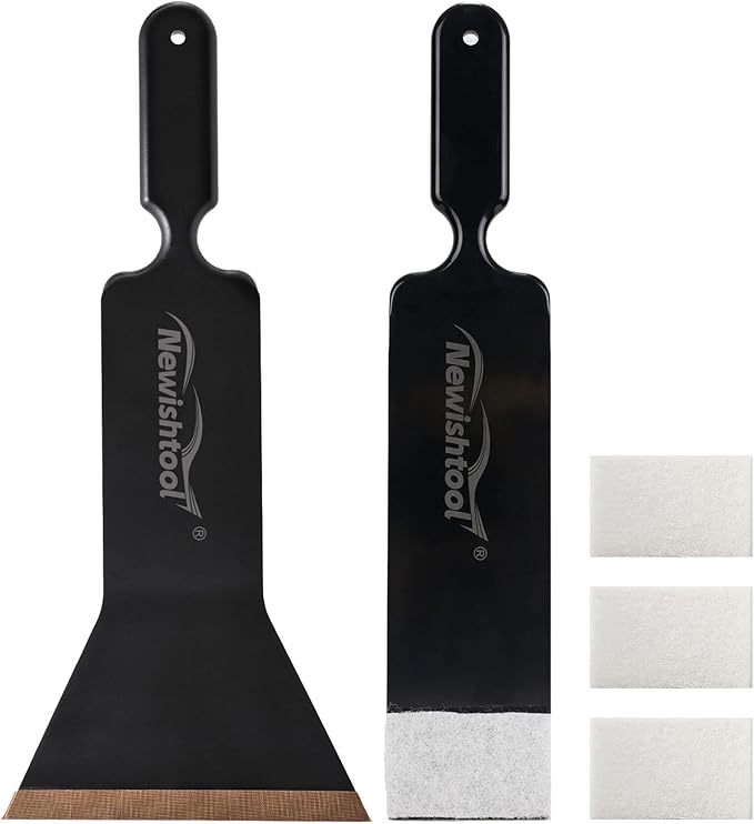 NEWISHTOOL Window Tint Tools Bulldozer Squeegee Kit, Black Wide Mouth & Scrubber Paddle Scraper with Spare Scouring Pads for Windshield Cleaning Window Film Installing, Long Handle Tint Tools