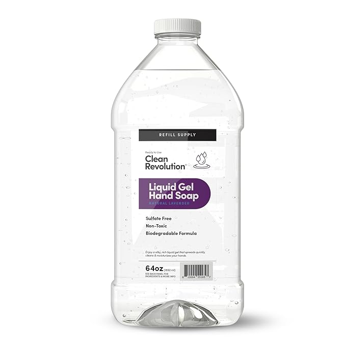 Clean Revolution Liquid Gel Hand Soap, Silky Rich Liquid, Quick Lather, Fast Rinsing, Contains Real Essential Oils (Natural Lavender) 64 Fl Oz