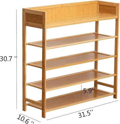 Bamboo Shoe Rack Organizer, 5 Tier Shoe Shelf Storage Organizer, for Entryway, Hallway, and Closet (Nature-31.5)