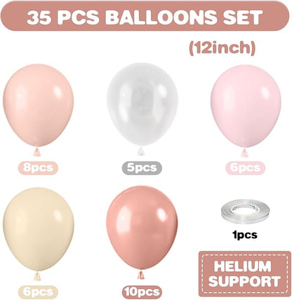 Dusty Pink Balloons, 12 Inch Pastel Pink Balloons, Blush Macaron Orange White Transparent Latex Balloon for Girl Baby Shower Gender Reveal Romantic Wedding Engagement Party Decorations