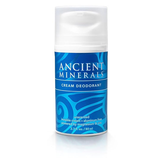 Ancient Minerals Natural Deodorant Cream – Unscented, Aluminum-Free with Magnesium, Zinc & Vitamin E for Women and Men, Vegan Formula for Sensitive Skin, 24-Hour Odor Protection, 2 oz