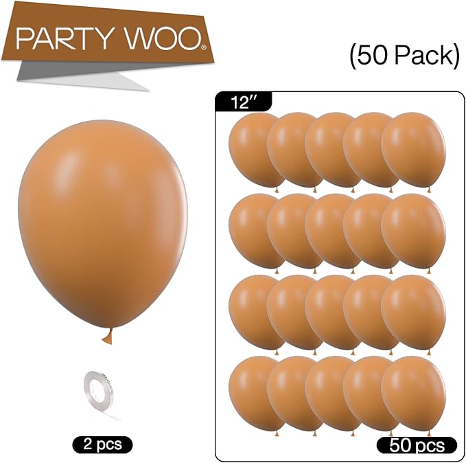 PartyWoo Light Brown Balloons 50 pcs 12 Inch Caramel Brown Tan Boho Neutral Balloons for Graduation Birthday Wedding Baby Shower Gender Reveal Forest Jungle Safari Party Decorations Brown-F10