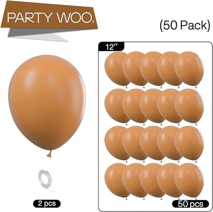 PartyWoo Light Brown Balloons 50 pcs 12 Inch Caramel Brown Tan Boho Neutral Balloons for Graduation Birthday Wedding Baby Shower Gender Reveal Forest Jungle Safari Party Decorations Brown-F10