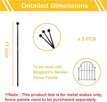 Decorative Garden Fence Stakes 3 Pack Without Fence Panels, Total 17in(H) No Dig Animal Barrier, Garden Border Edging Flower Outdoor Fences for Landscape Specialized Accessories