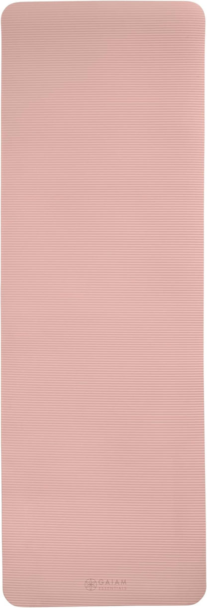 Gaiam Essentials 2/5" Thick (10mm) Yoga & Pilates, Fitness & Exercise Mat with Easy-Cinch Carrier Strap Cushion Support For Fitness and Gym Workouts