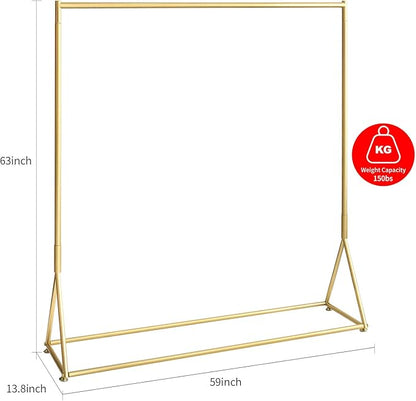 BOSURU Gold Pipe Clothing Racks Freestanding, Modern Metal Clothes Rack Heavy Duty, Easy Assemble Clothing Rack for Hanging Boutiques and Bedroom 59" L