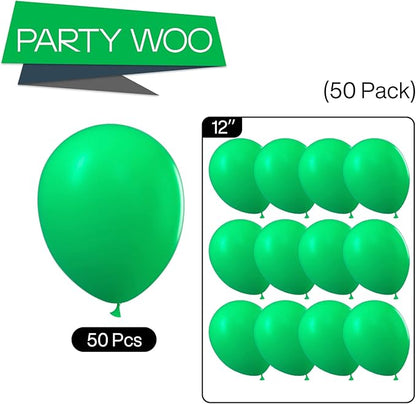 PartyWoo Green Balloons 50 pcs 12 Inch Matte Latex Helium Balloons for Wedding Baby Shower Gender Reveal St Patrick's Day Birthday Graduation Jungle Safari Anniversary Party Decorations Green-Y24