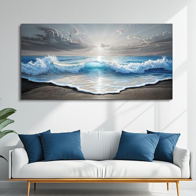 QIYILEXWART Canvas Wall Art For Living Room Large Wall Decor For Office Bedroom Decorations Ocean Waves Landscape Pictures Farmhouse Painting Artwork Room Wall Mural Aesthetic Home Decor 30x60 In