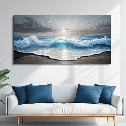 QIYILEXWART Canvas Wall Art For Living Room Large Wall Decor For Office Bedroom Decorations Ocean Waves Landscape Pictures Farmhouse Painting Artwork Room Wall Mural Aesthetic Home Decor 30x60 In