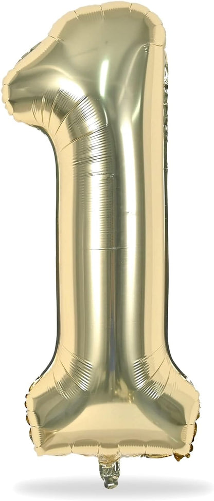 Champagne Gold Number 1 Balloons, 40 In Large Light Gold Number 1 Foil Helium Balloons for Girls Women, Self Inflating Number Balloons 0-9 for Men Boys 1st 10th Birthday Anniversary Party Decoration