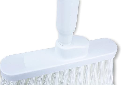 SPARTA 41083EC02 Plastic Color Coded Broom, Unflagged Bristles, Long Broom With Angled Head For Small Debris Cleaning, 56 Inches, White, (Pack of 12)