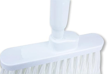SPARTA 41083EC02 Plastic Color Coded Broom, Unflagged Bristles, Long Broom With Angled Head For Small Debris Cleaning, 56 Inches, White, (Pack of 12)