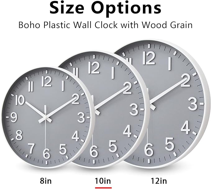 HZDHCLH Wall Clocks Battery Operated,Wall Clock Gray,10 inch Wall Clock Silent Non Ticking Modern 3D Numbers for Kitchen Bedroom Living Room Office Classroom Decor