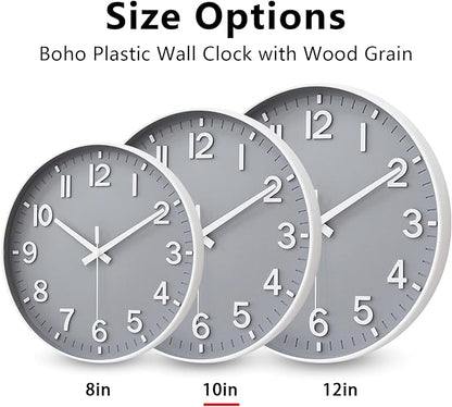 HZDHCLH Wall Clocks Battery Operated,Wall Clock Gray,10 inch Wall Clock Silent Non Ticking Modern 3D Numbers for Kitchen Bedroom Living Room Office Classroom Decor